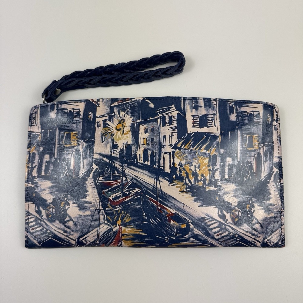 Patricia Nash Leather Mailee Zip Wallet Clutch Wristlet Pouch Harbor Nights NWOT